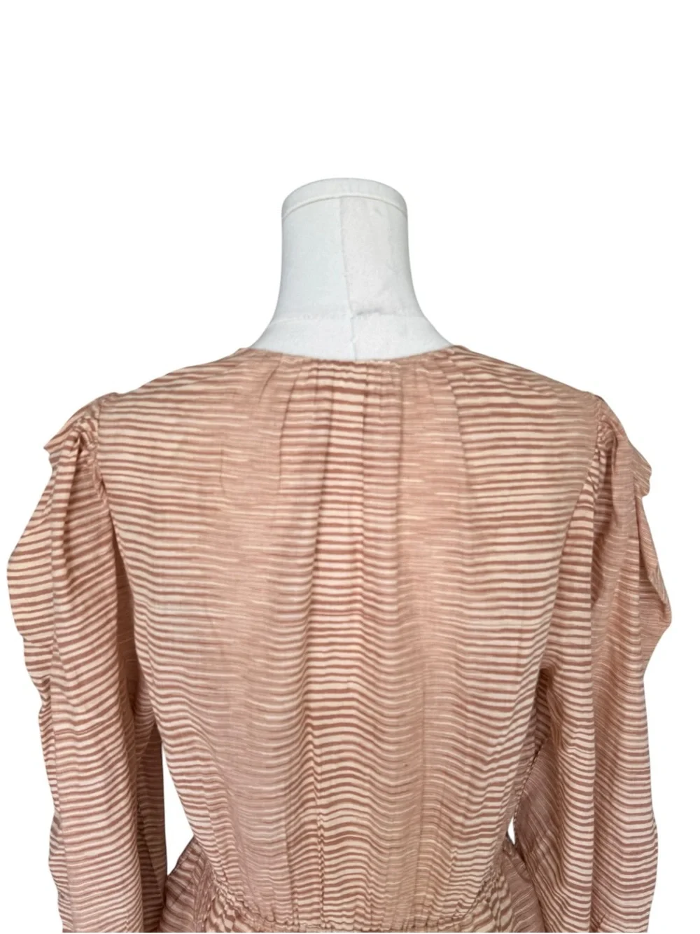 Ulla Johnson - Ophelia Striped Fawn Blouse Ruffle Puff Sleeve Cotton Sz 10